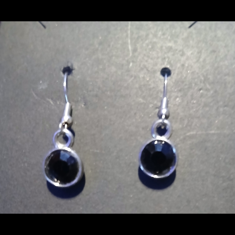 Silver and Black Dangle Earrings with Circular Pendant